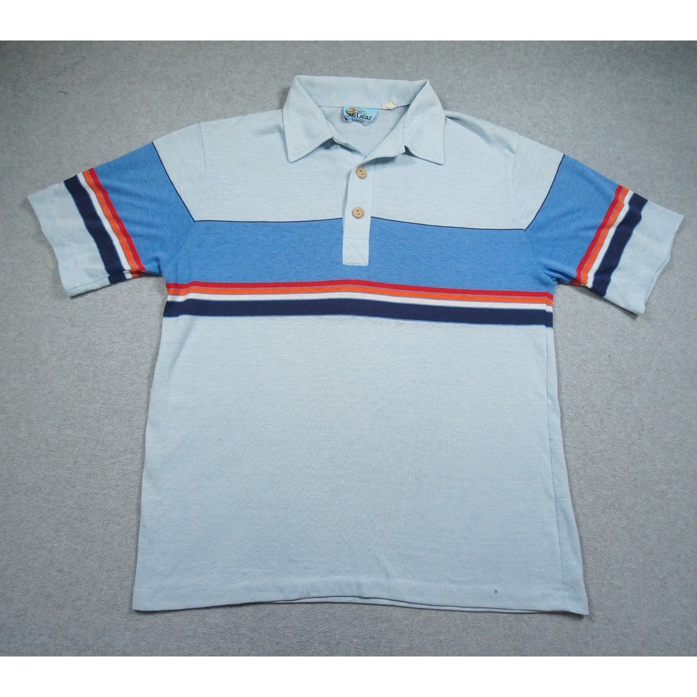 Vintage Sun Gear by Manchester Shirt Mens Medium Blue Polo 70s 80s Surf Skate